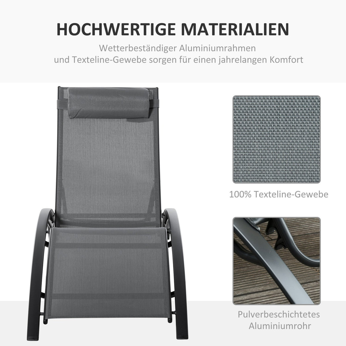 Sun Lounger Garden Lounger Garden Chair Relaxation Chair Deck Chair Aluminum Adjustable Gray 171 X 64 X 82 Cm