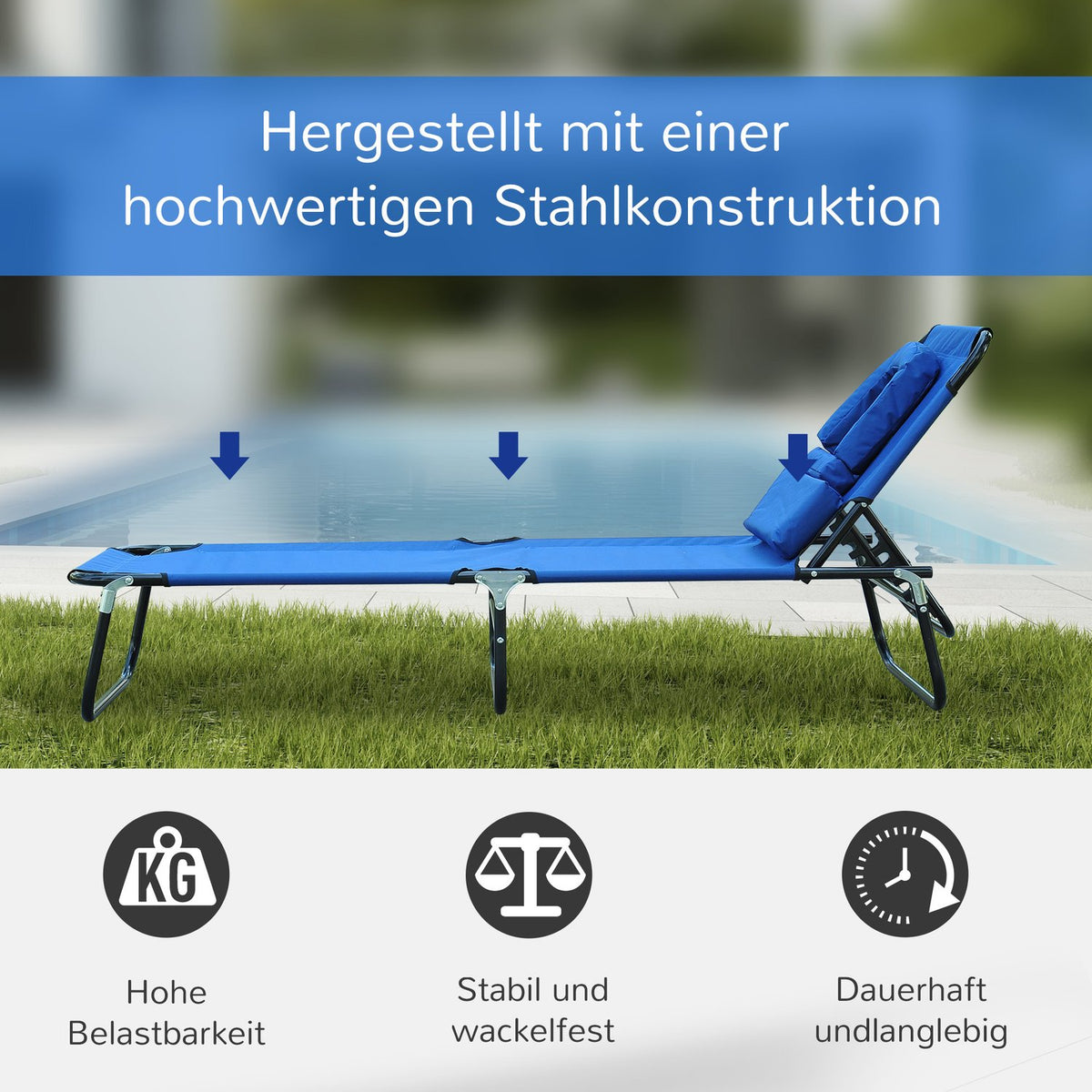Sun Lounger Garden Lounger Relaxation Lounger Tripod Lounger With Reading Window Face Opening Blue