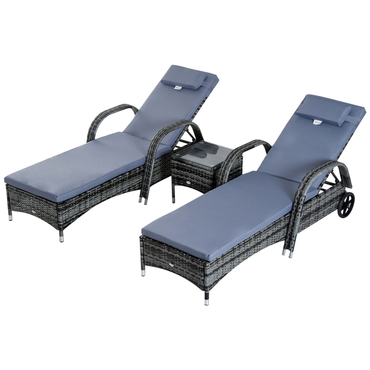 Sun Lounger Garden Lounger Table Set Of 3 Garden Furniture, Polyrattan + Metal Grey