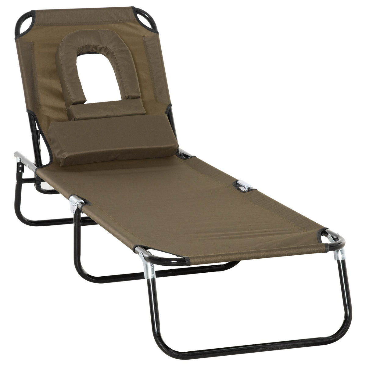 Sun Lounger, Garden Lounger, Three-Legged Lounger, Relaxation Lounger With Reading Window, Face Opening, Brown