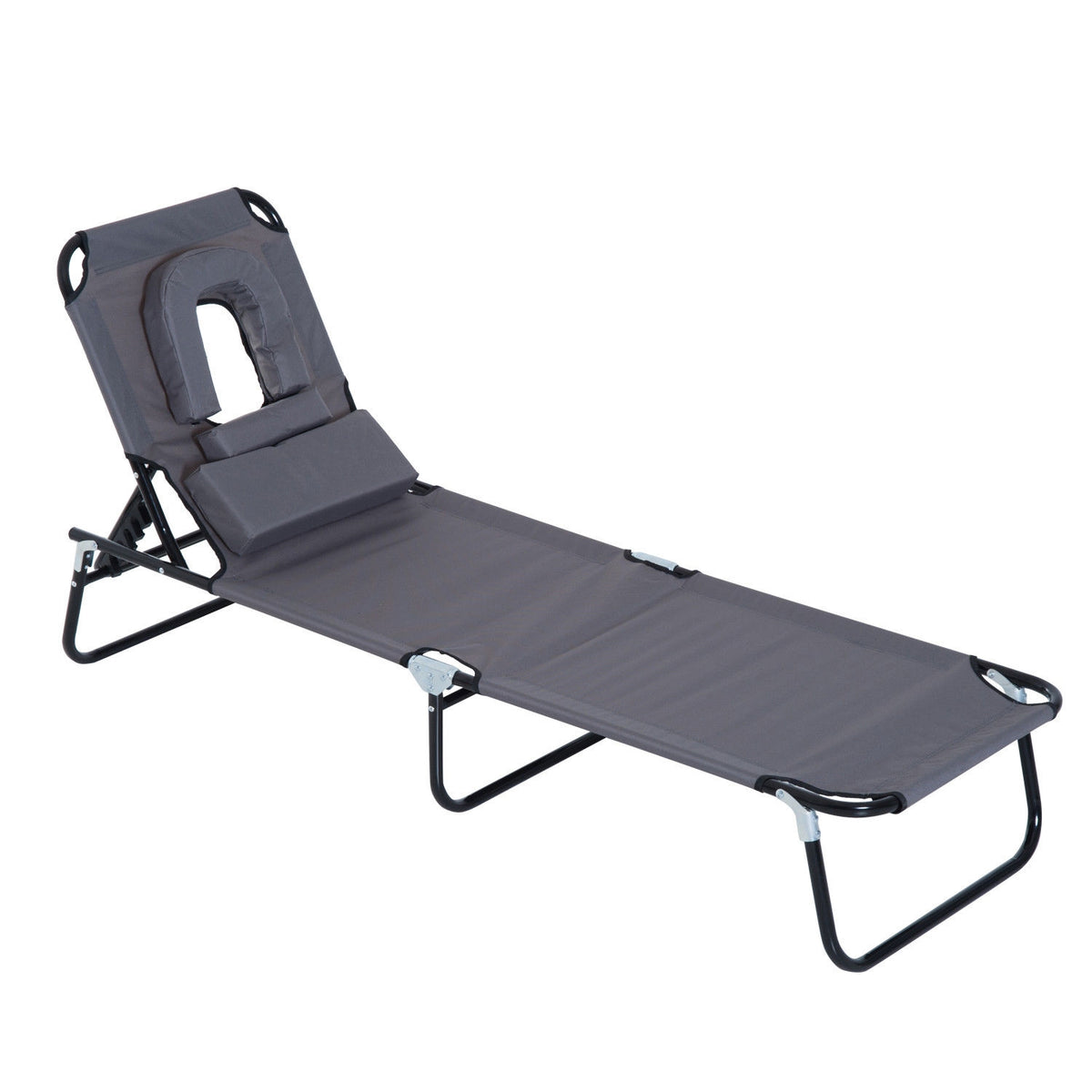Sun Lounger, Garden Lounger, Three-Legged Lounger, Relaxation Lounger With Reading Window, Face Opening, Grey