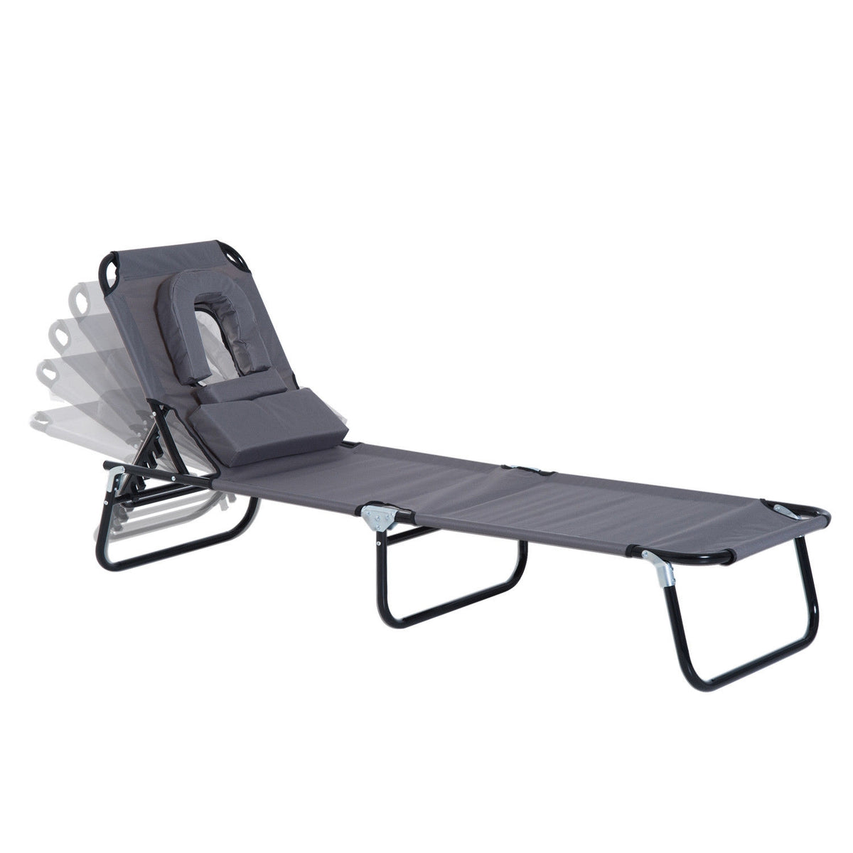 Sun Lounger, Garden Lounger, Three-Legged Lounger, Relaxation Lounger With Reading Window, Face Opening, Grey