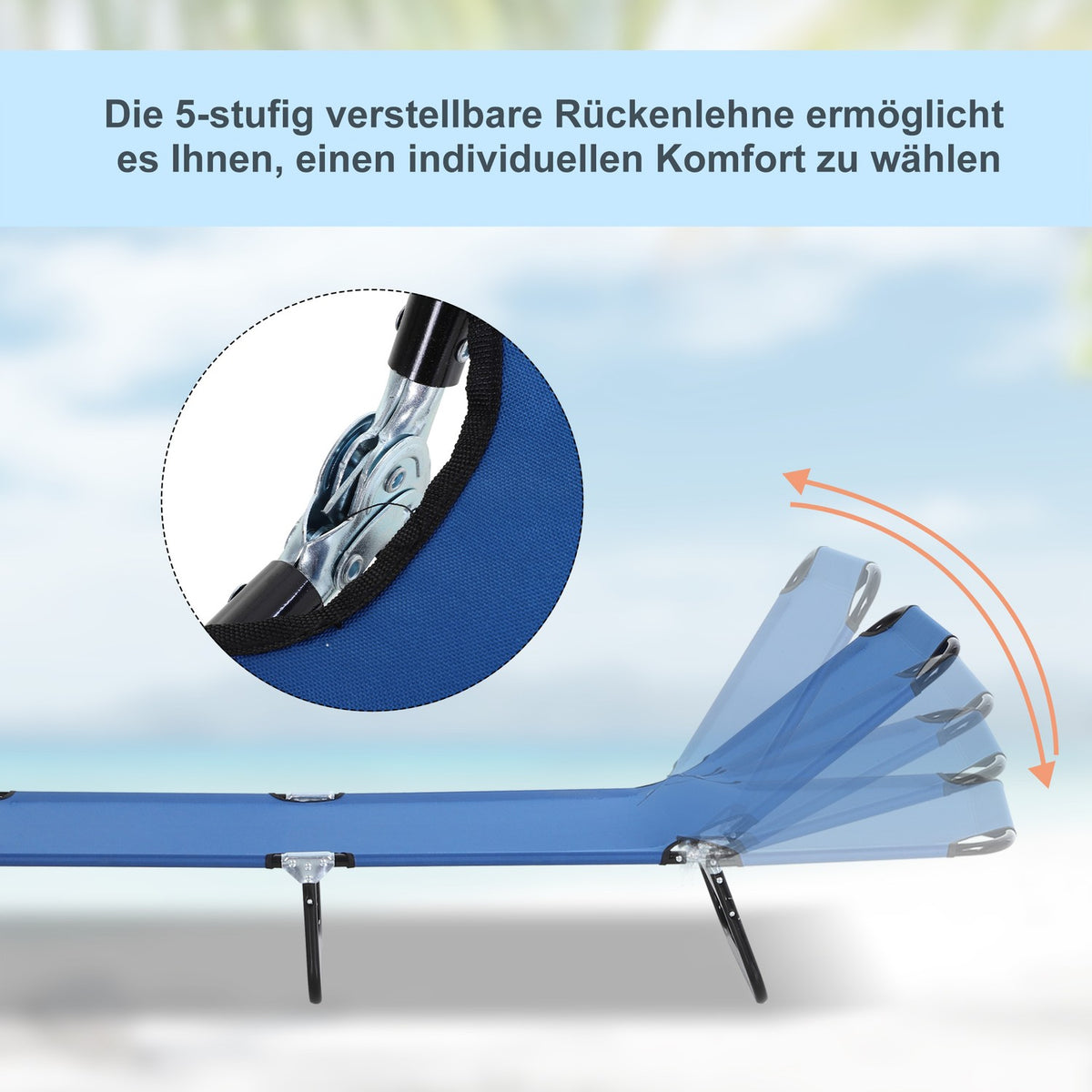 Sun Lounger Garden Lounger With Adjustable Backrest, Steel, Blue, 188X56X28Cm, Ideal For Garden & Balcony