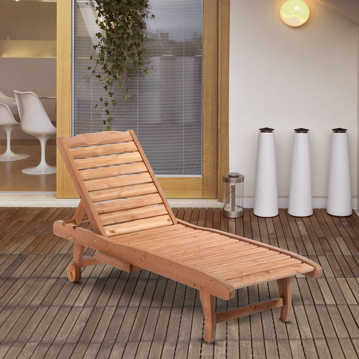 Sun Lounger Mobile Garden Lounger Made Of Fir Wood Folding Brown Red Ideal For Beach & Garden