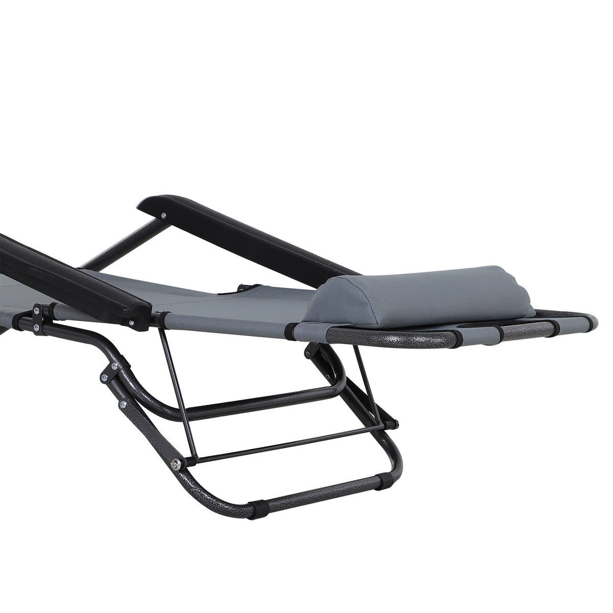 Sun Lounger With Cushion, Folding Beach Lounger, 2-Tier Garden Lounger, 2-In-1 Relaxation Lounger, Metal + Oxford Fabric, Gray 118 X 60 X 80 Cm