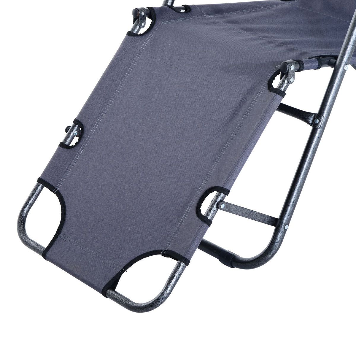 Sun Lounger With Cushion, Folding Beach Lounger, 2-Tier Garden Lounger, 2-In-1 Relaxation Lounger, Metal + Oxford Fabric, Gray 135 X 60 X 89 Cm