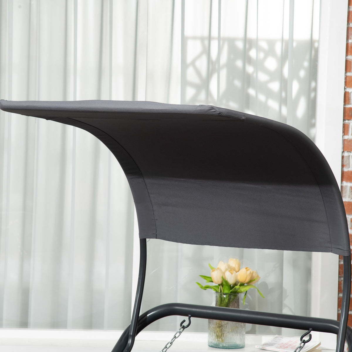 Sun Lounger With Roof, Balcony Lounger With Pillow, Hammock Bed For Swimming Pool, Up To 120 Kg, Dark Gray, 240 X 92 X 148Cm