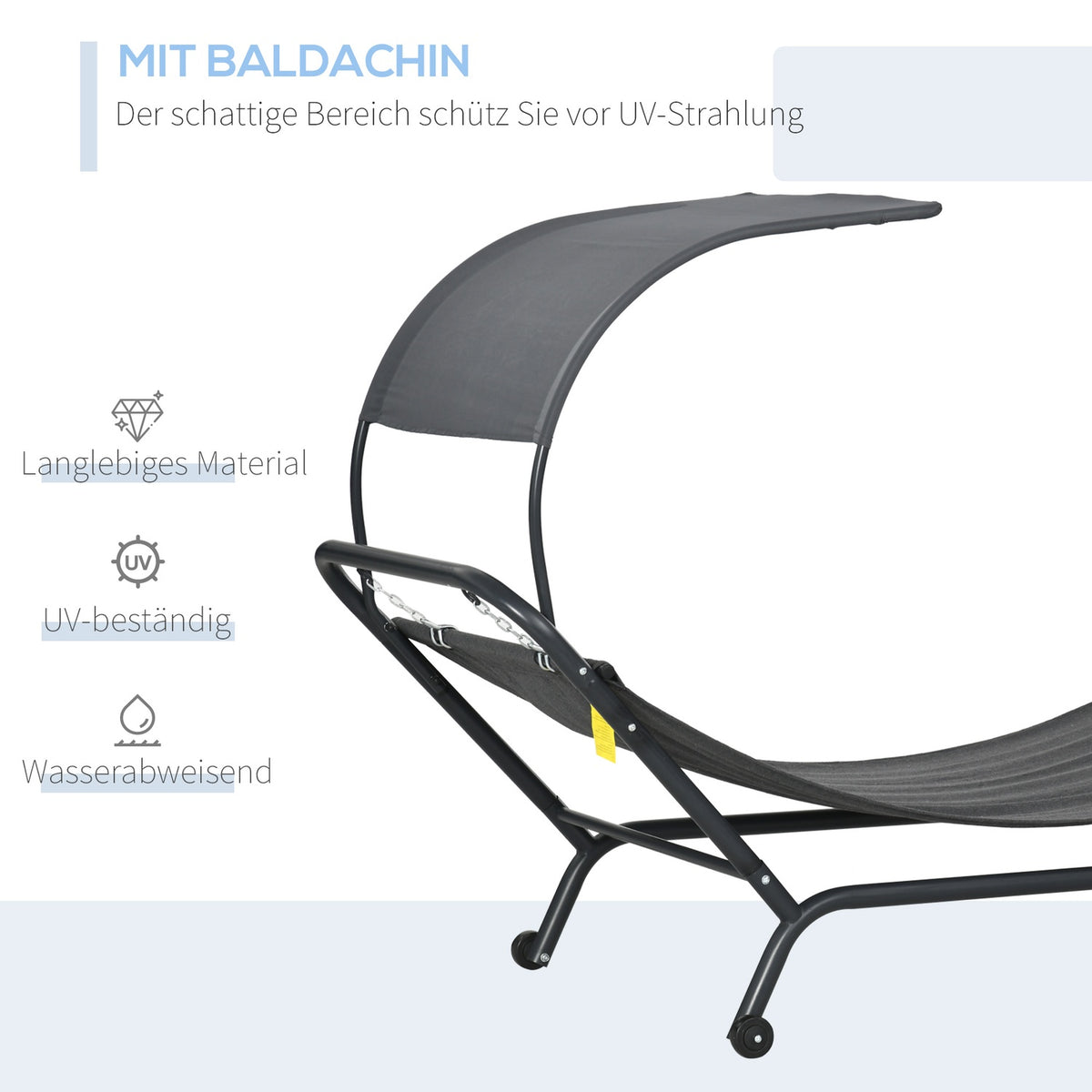 Sun Lounger With Roof, Balcony Lounger With Pillow, Hammock Bed For Swimming Pool, Up To 120 Kg, Dark Gray, 240 X 92 X 148Cm