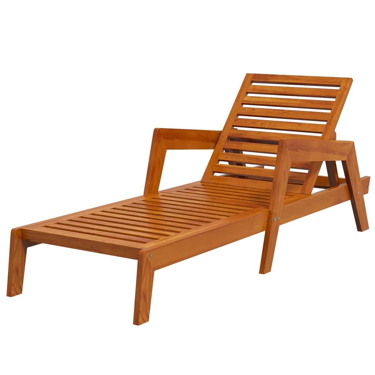Sun Lounger, Wooden Garden Lounger, Deck Chair, Weatherproof Relaxation Lounger For Balcony, Terrace, Load Capacity Up To 120 Kg, Orange, 66 X 190 X 73.5 Cm