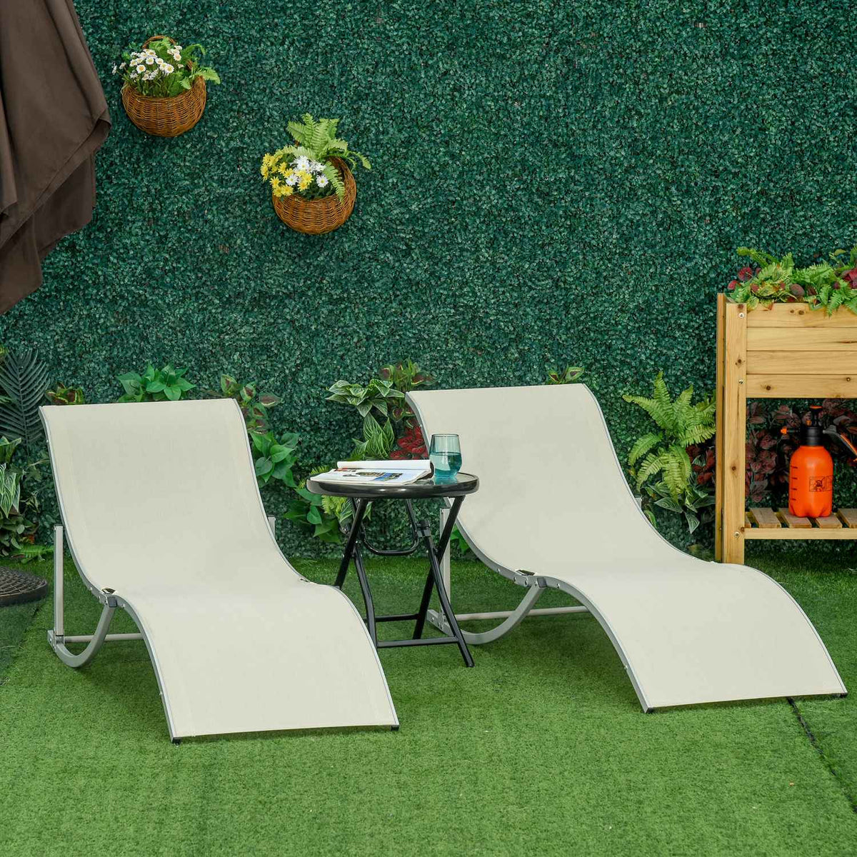 Sun Loungers Set Of 2 Garden Loungers Aluminum Textline Ergonomic Foldable Beige 165X61X63Cm