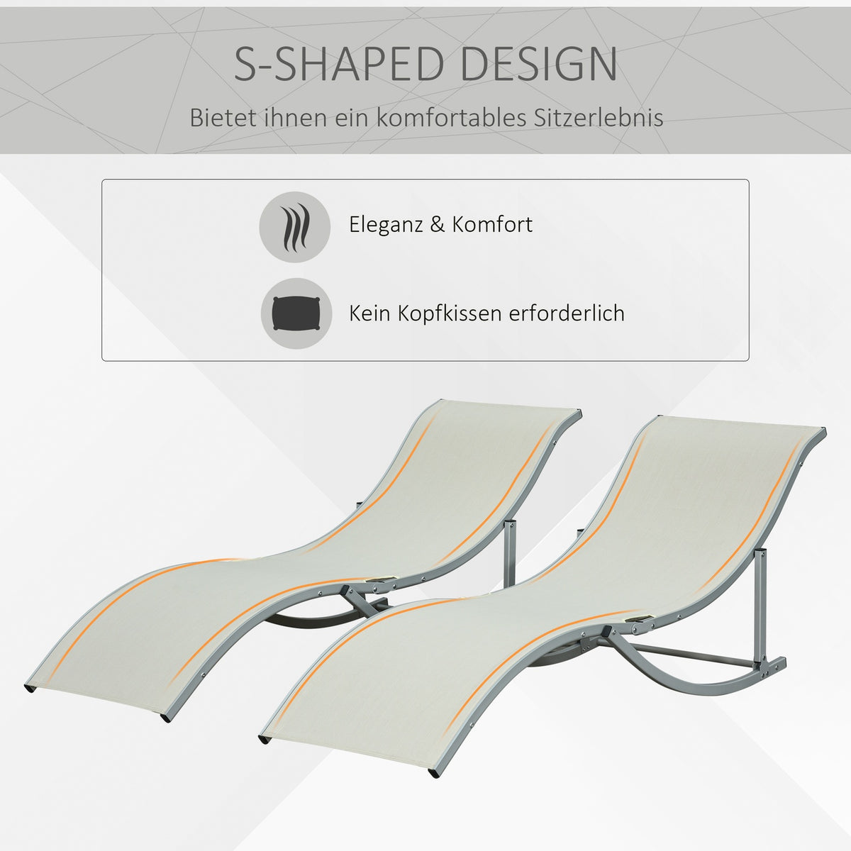 Sun Loungers Set Of 2 Garden Loungers Aluminum Textline Ergonomic Foldable Beige 165X61X63Cm