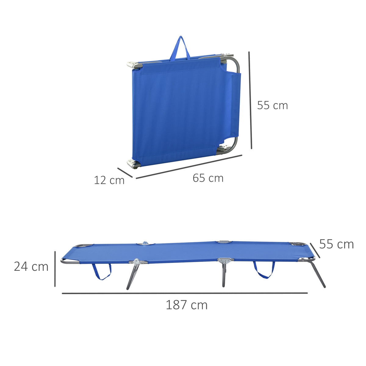 Sun lounger, camping lounger, folding deck chair with adjustable backrest, can hold up to 120 kg for balcony, terrace, Oxford blue