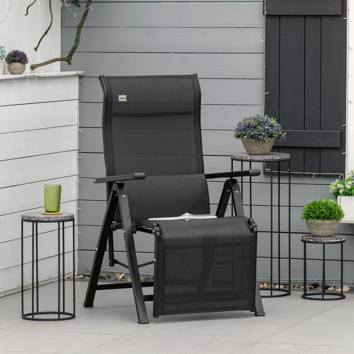 Sun lounger deck chair garden lounger 9 positions adjustable weightlessness lounger Textilene steel black 70x65x111 cm for relaxing hours