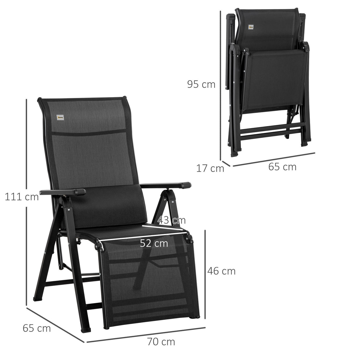 Sun lounger deck chair garden lounger 9 positions adjustable weightlessness lounger Textilene steel black 70x65x111 cm for relaxing hours