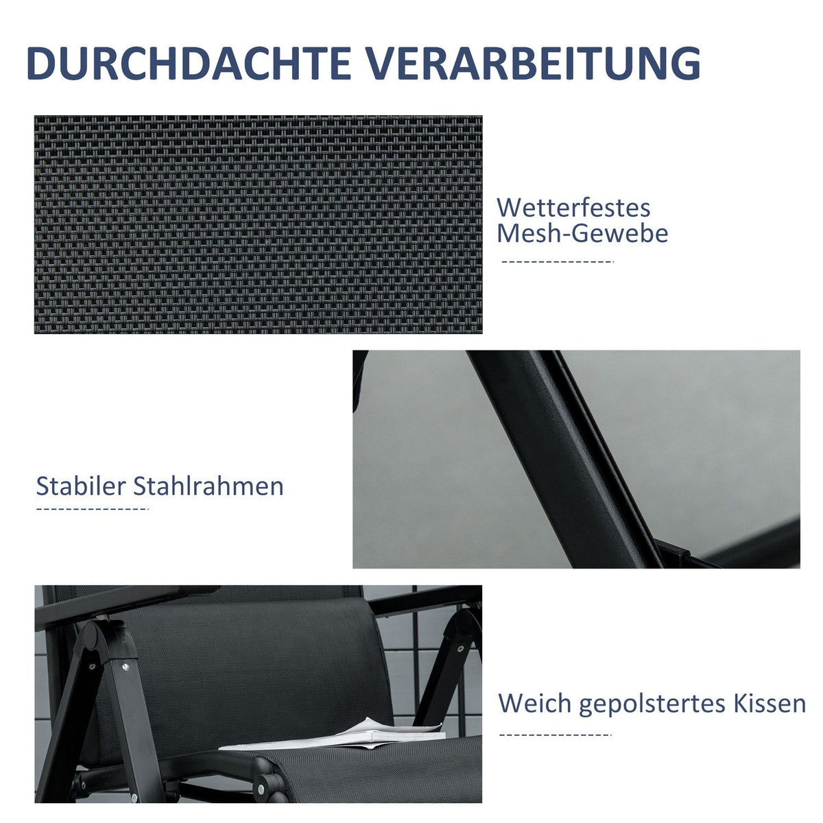 Sun lounger deck chair garden lounger 9 positions adjustable weightlessness lounger Textilene steel black 70x65x111 cm for relaxing hours