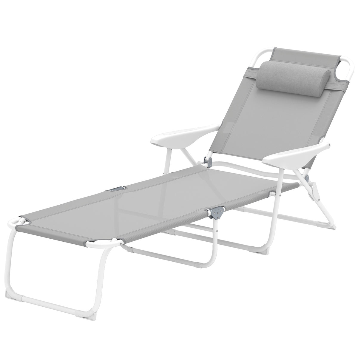 Sun lounger folding garden lounger with pillow, deck chair with 4-way adjustable backrest, weatherproof camping lounger, garden chair can hold up to 120 kg, for garden outdoor beach light gray |