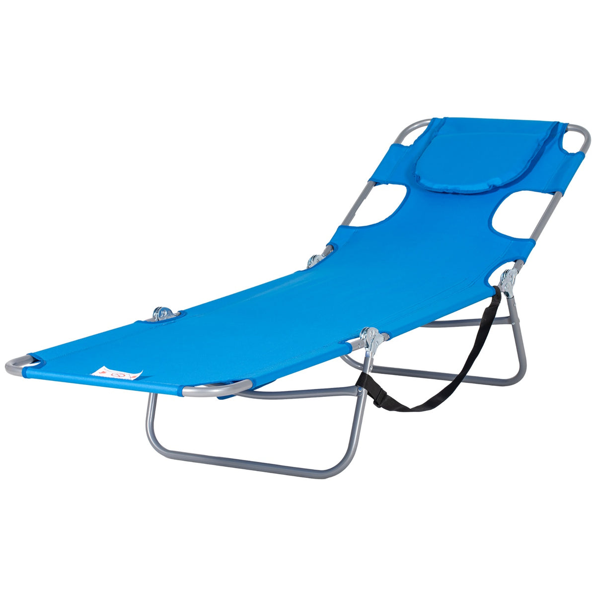 Sun lounger folding garden lounger with reading window, pillow, deck chair with 5-way adjustable backrest, weatherproof camping lounger can hold up to 120 kg, for garden beach pool, blue