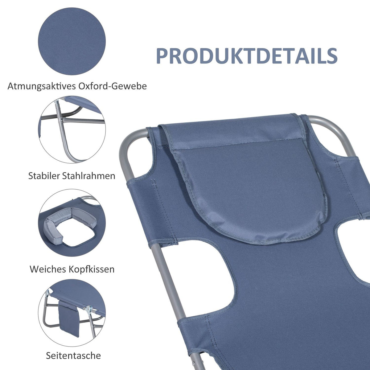 Sun lounger folding garden lounger with reading window, pillow, deck chair with 5-way adjustable backrest, weatherproof camping lounger can hold up to 120 kg, for garden beach pool, gray