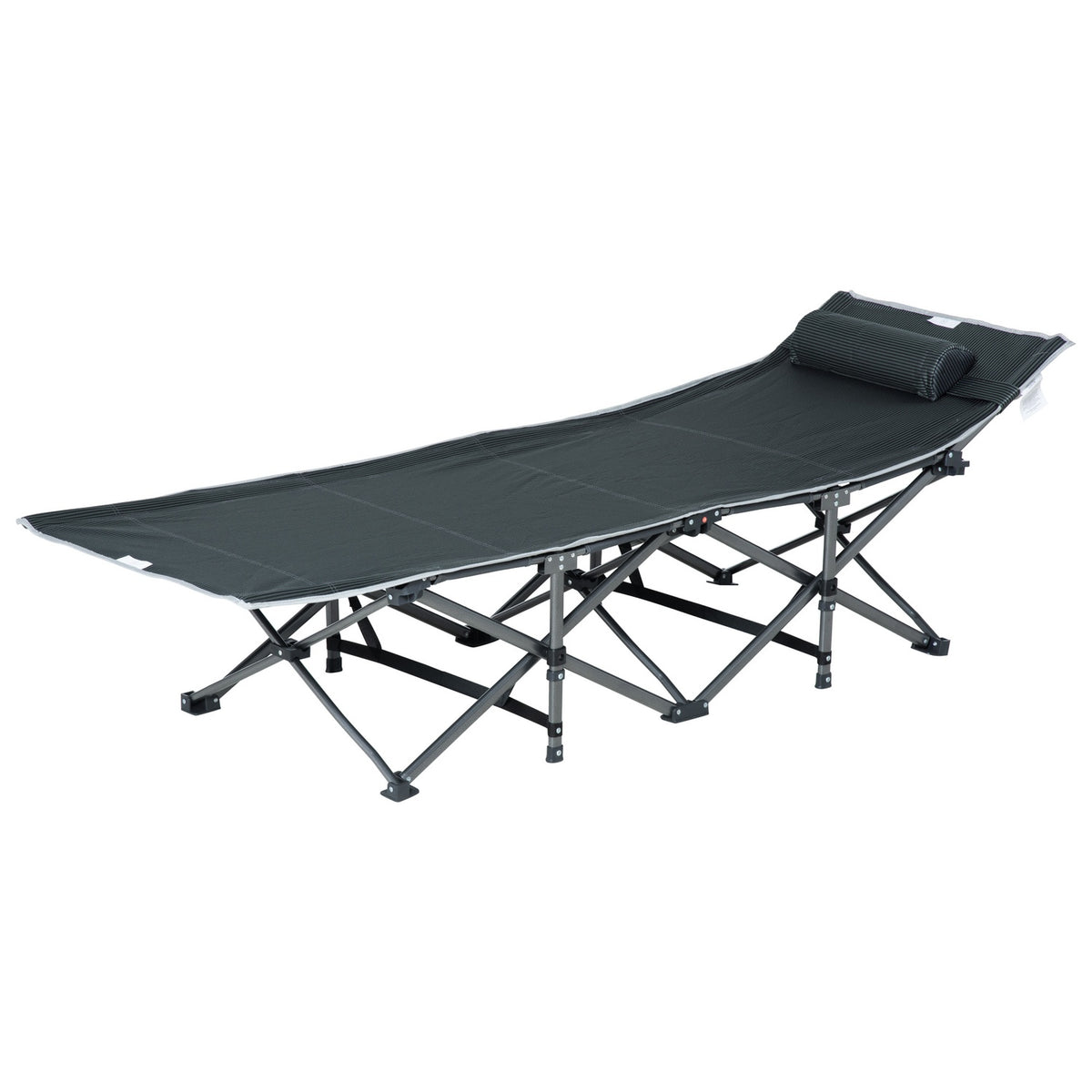 Sun lounger folding lounger with pillow side pocket integrated storage bag metal and Oxford fabric 188 x 64.5 x 53 cm gray