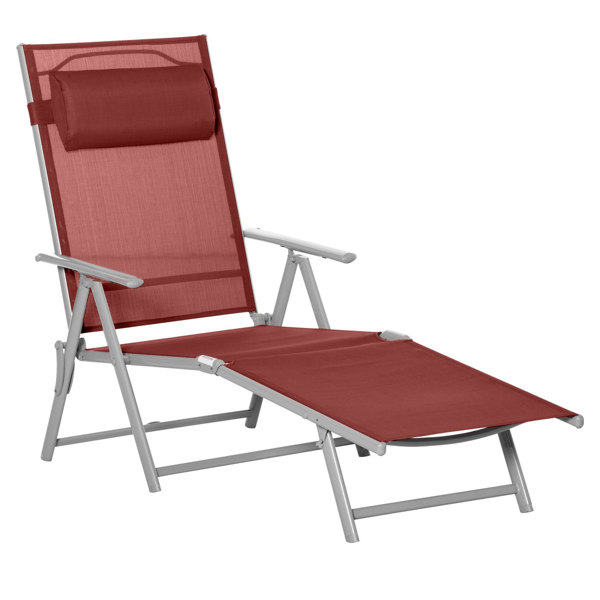 Sun lounger for balcony, 1 piece, 137 x 63.5 x 100.5 cm, with pillow, 5-level adjustable backrest, textline, aluminum, wine red