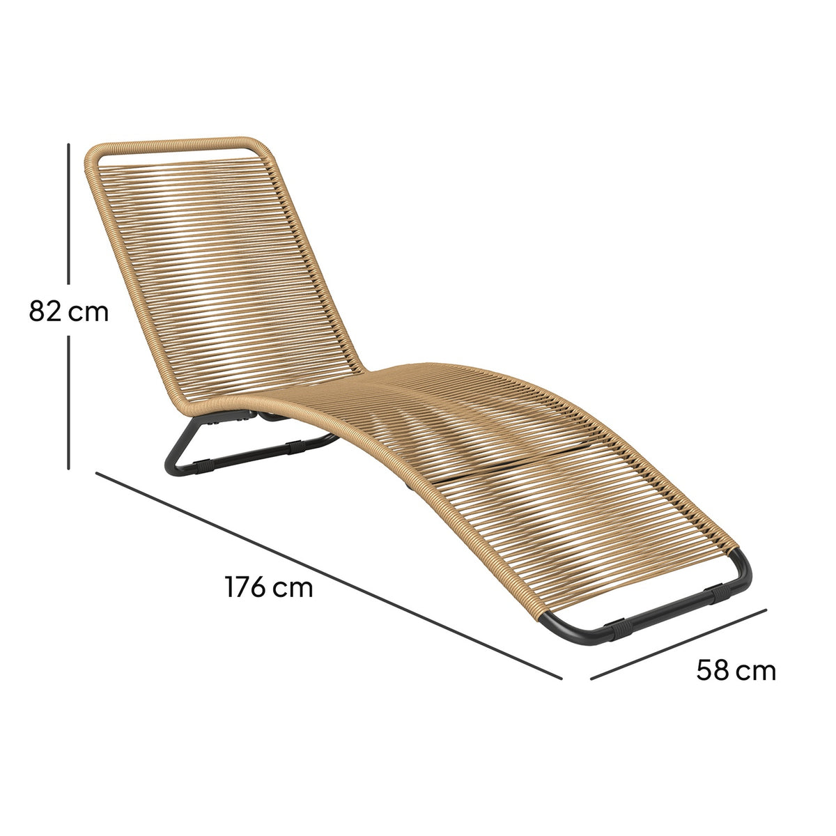 Sun lounger made of polyrattan, garden lounger with UV protection, weatherproof lounger, 120 kg load capacity, relaxation lounger, deck chair, garden furniture for garden, balcony, outdoor, 176 x 58 x 82 cm, natural wood