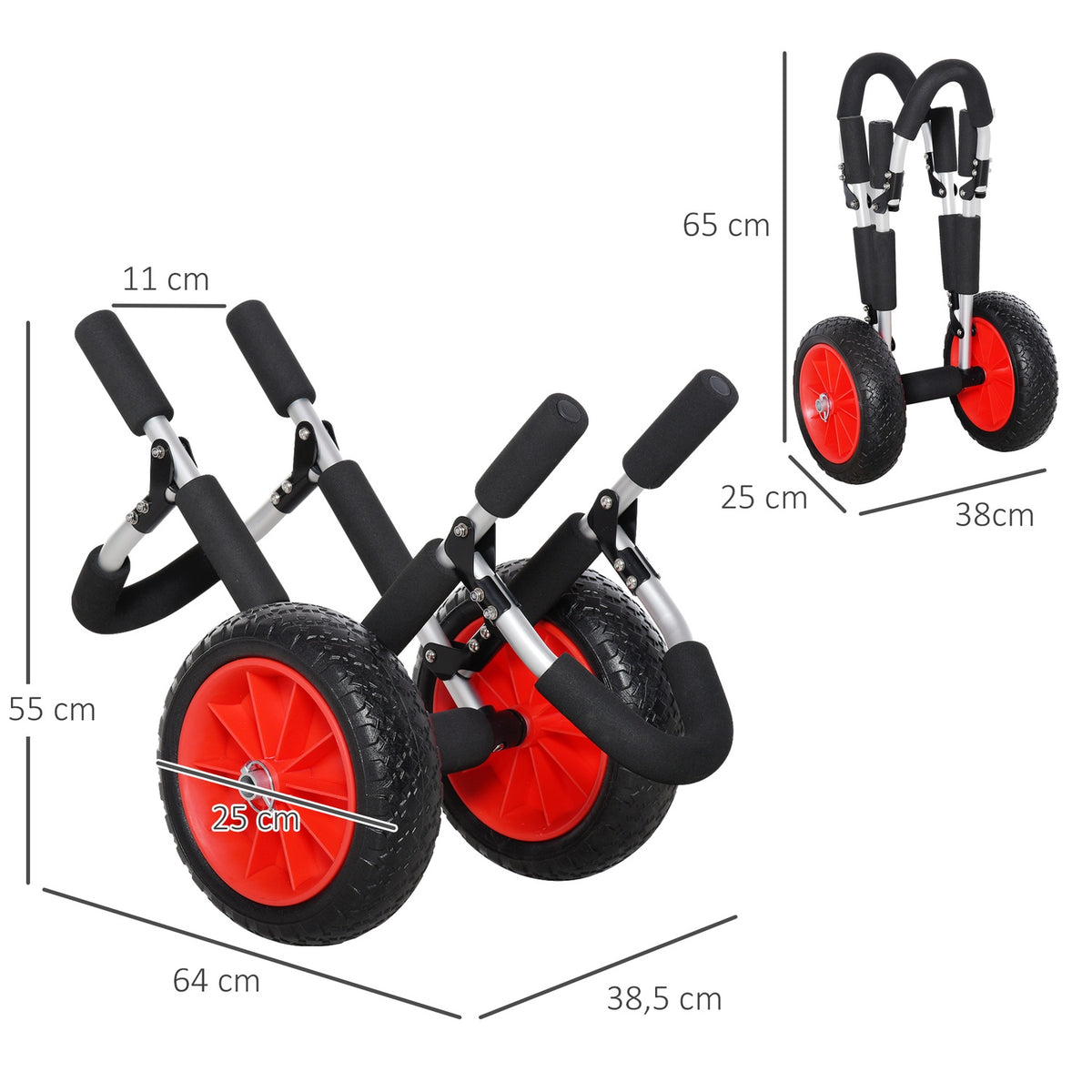 Surf Cart Surfboard Transport Cart Foldable Padded Pu Tires Aluminum Silver Up To 45 Kg L64 X W55 X H38.5 Cm