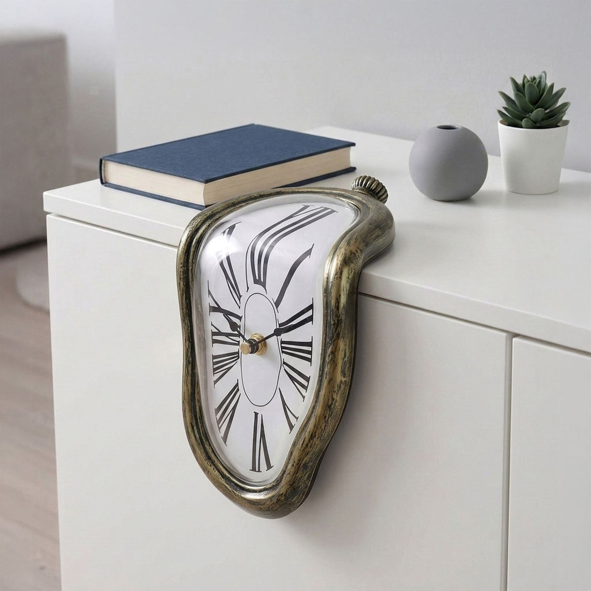 Surrealist Bronze Table Clock – Curved Design, 16cm