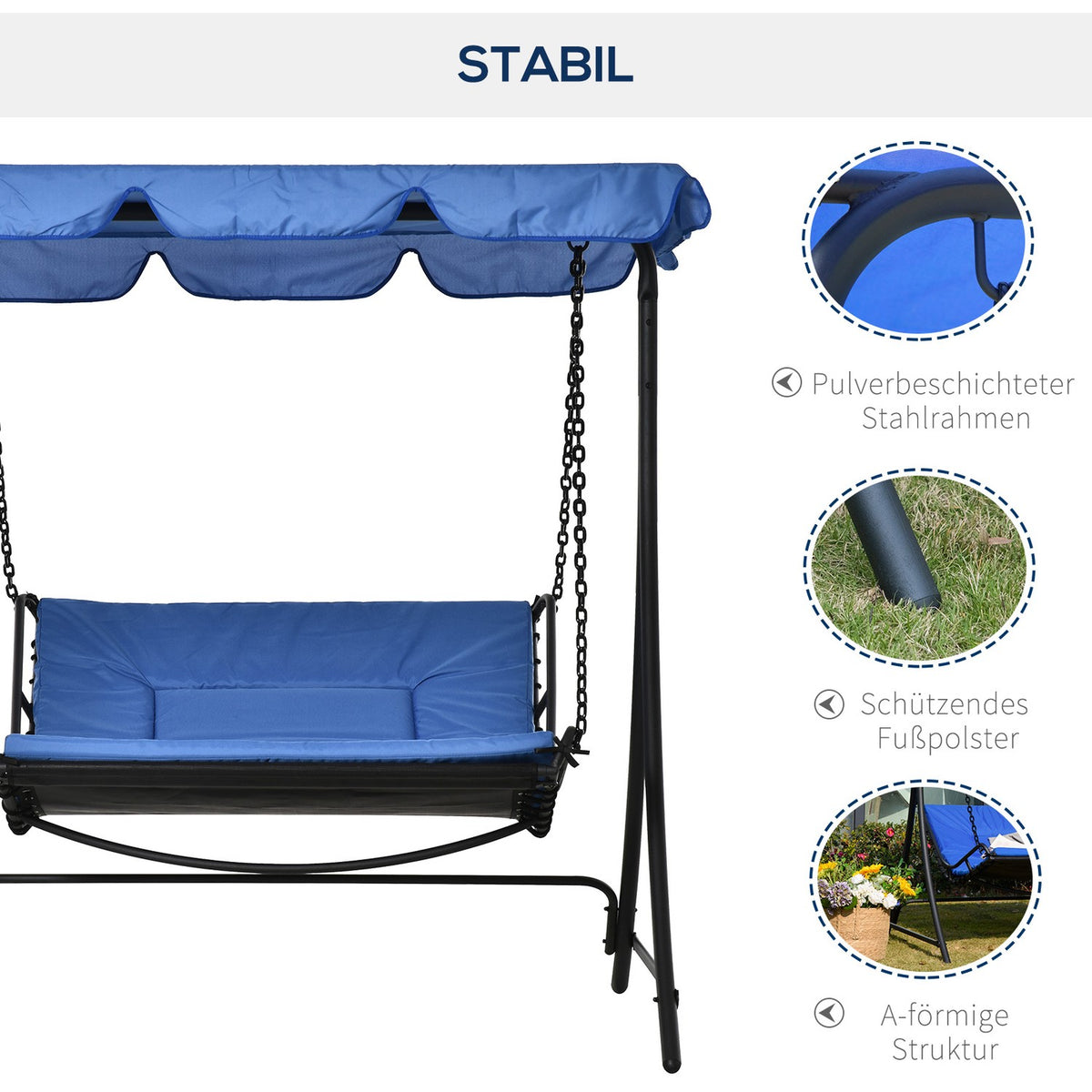 Swing Lounger Hollywood Swing Garden Lounger With Roof For 2 People Steel Blue 164 X 116 X 176Cm