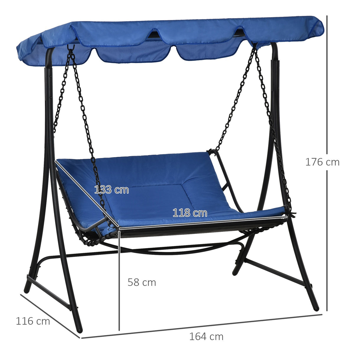 Swing Lounger Hollywood Swing Garden Lounger With Roof For 2 People Steel Blue 164 X 116 X 176Cm