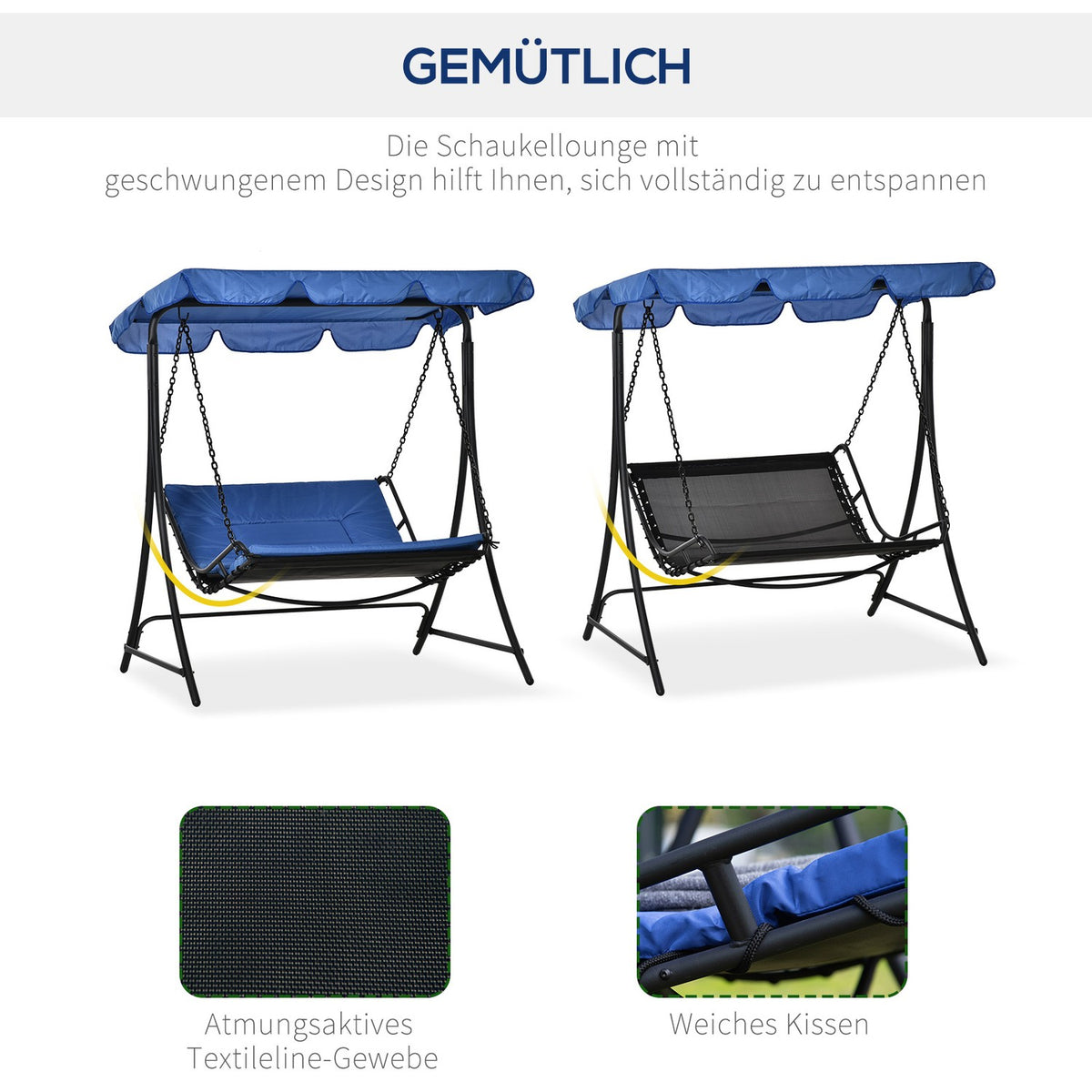 Swing Lounger Hollywood Swing Garden Lounger With Roof For 2 People Steel Blue 164 X 116 X 176Cm