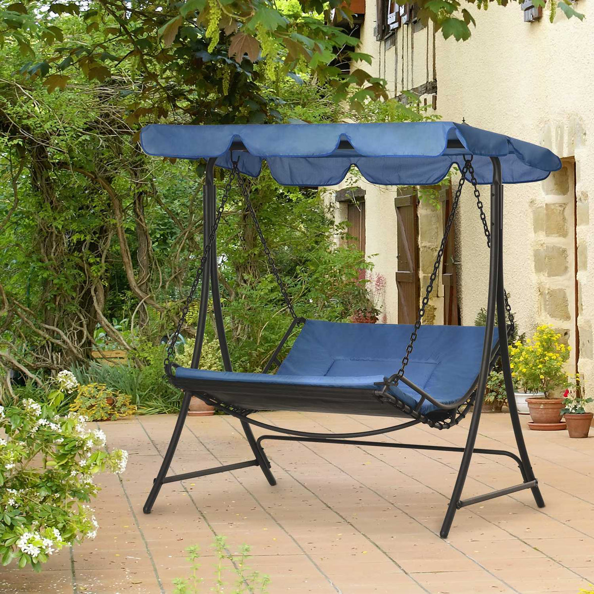 Swing Lounger Hollywood Swing Garden Lounger With Roof For 2 People Steel Blue 164 X 116 X 176Cm