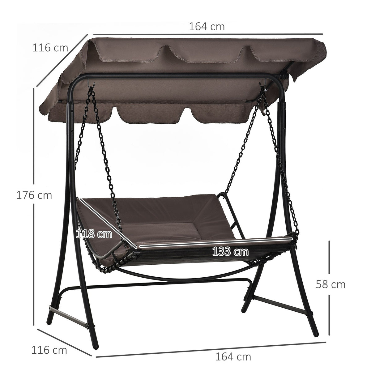Swing Lounger Hollywood Swing Garden Lounger With Roof For 2 People Steel Gray 164 X 116 X 176Cm
