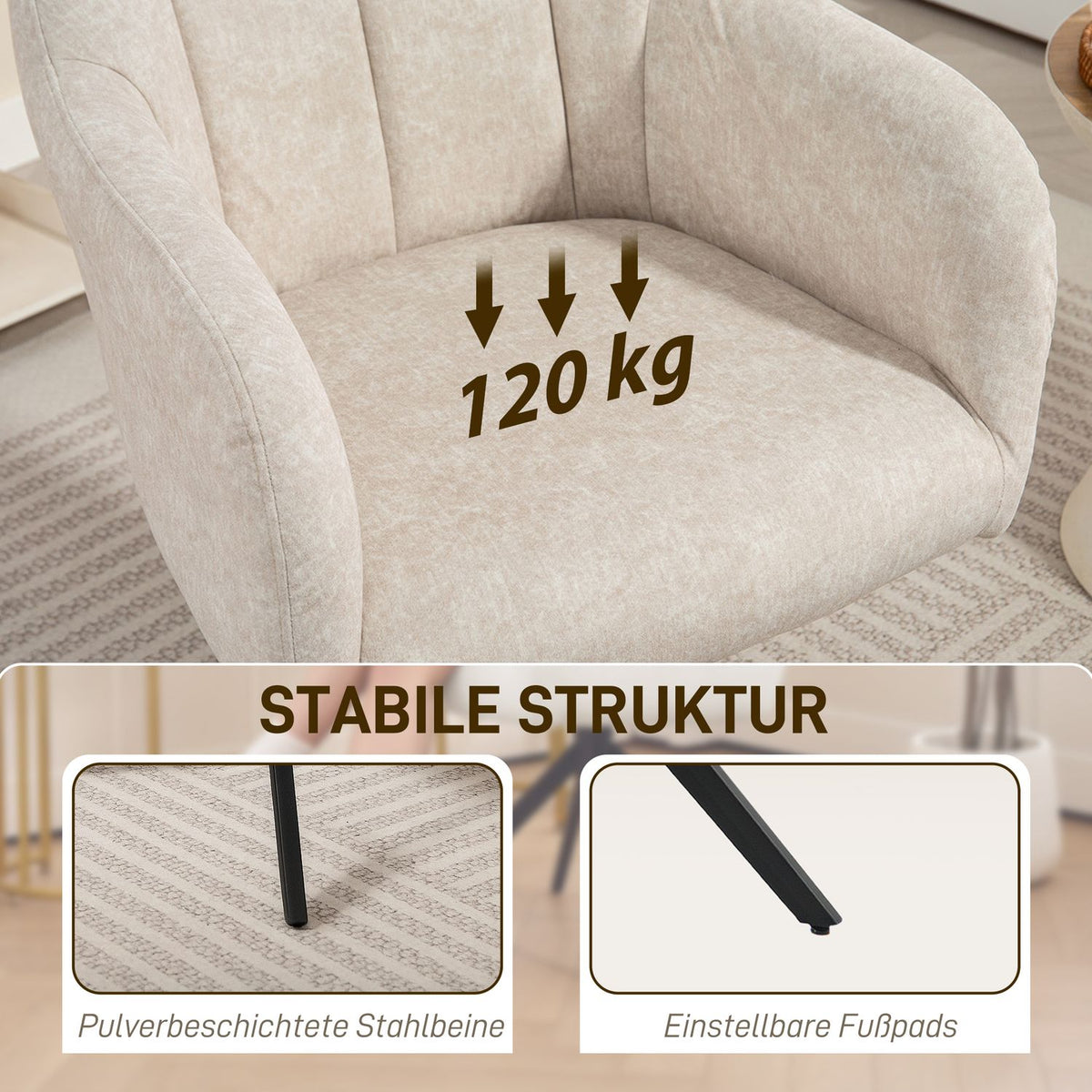 Swivel Accent Chair, Fabric Upholstery, Steel Legs, Beige