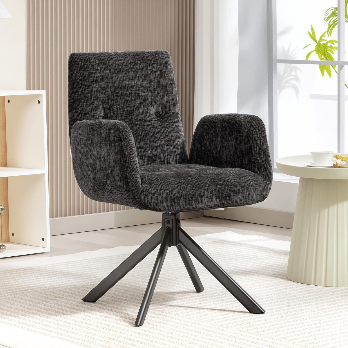 Swivel Accent Chair, Modern Design, Black, 120 kg Capacity