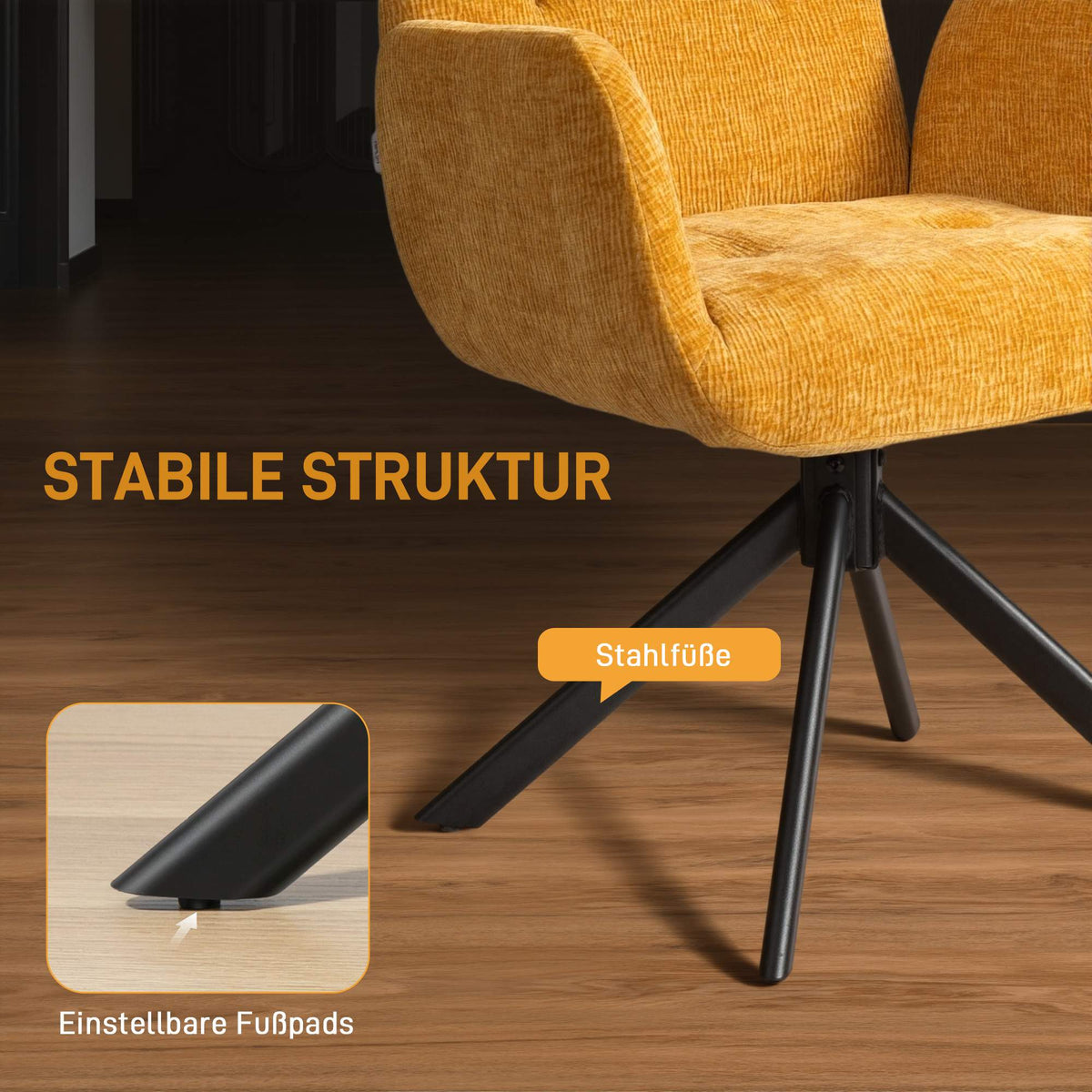 Swivel Accent Chair, Modern Design, Yellow, 120 kg Capacity