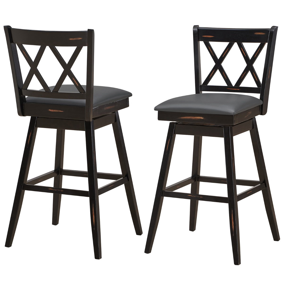 Swivel Bar Stools Set Of 2, Rubberwood, PVC Seat