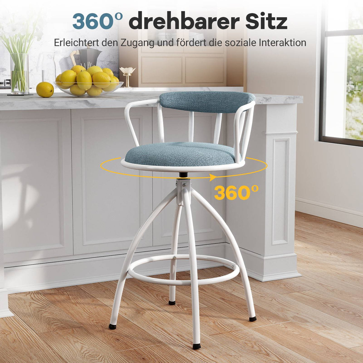 Swivel Bar Stools with Backrest & Footrest, Set of 2