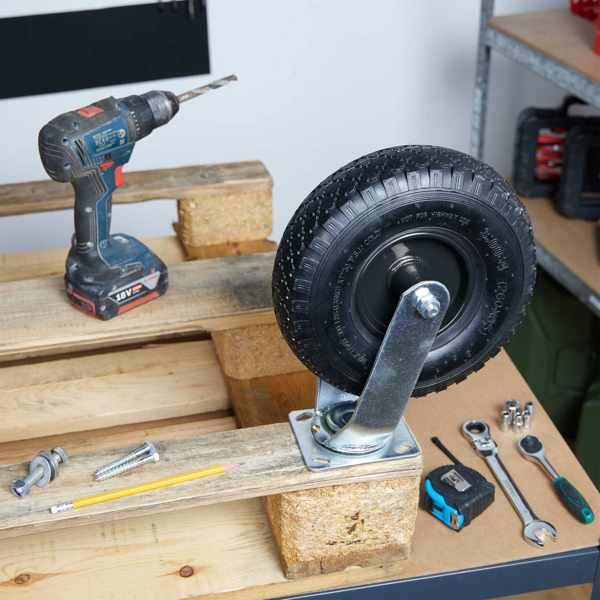 Swivel Castor Set with Pneumatic Tyres – 2 Pack