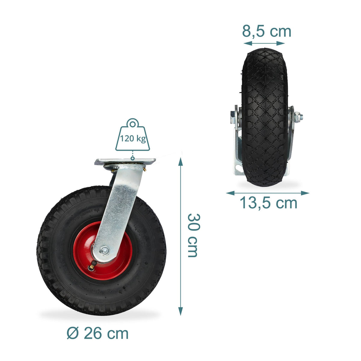 Swivel Castor Set with Pneumatic Tyres, 2 Pack