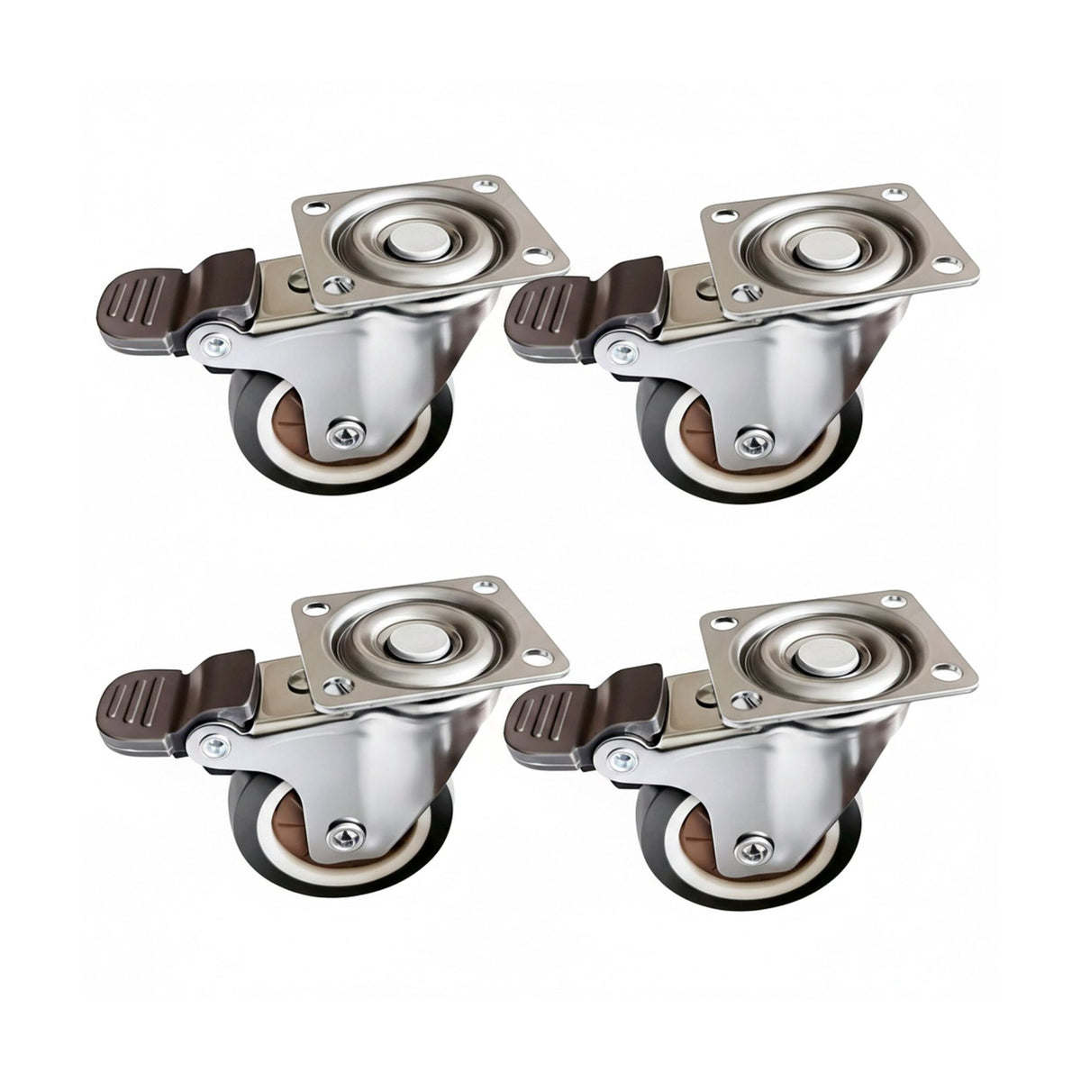 Swivel Castors With Brakes, 4-Pack, Non-Marking Rubber