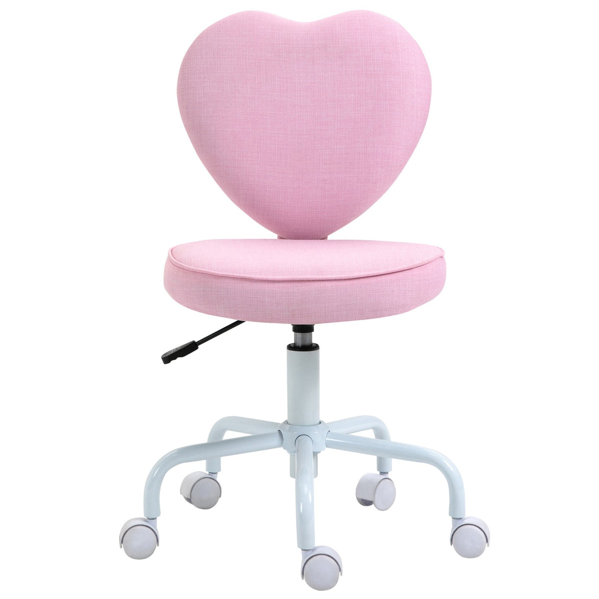 Swivel Chair Executive Chair Computer Chair Seat Height Adjustment Cute Heart-Shaped Padding Pink Linen Fabric 40 X 50 X 79-89 Cm