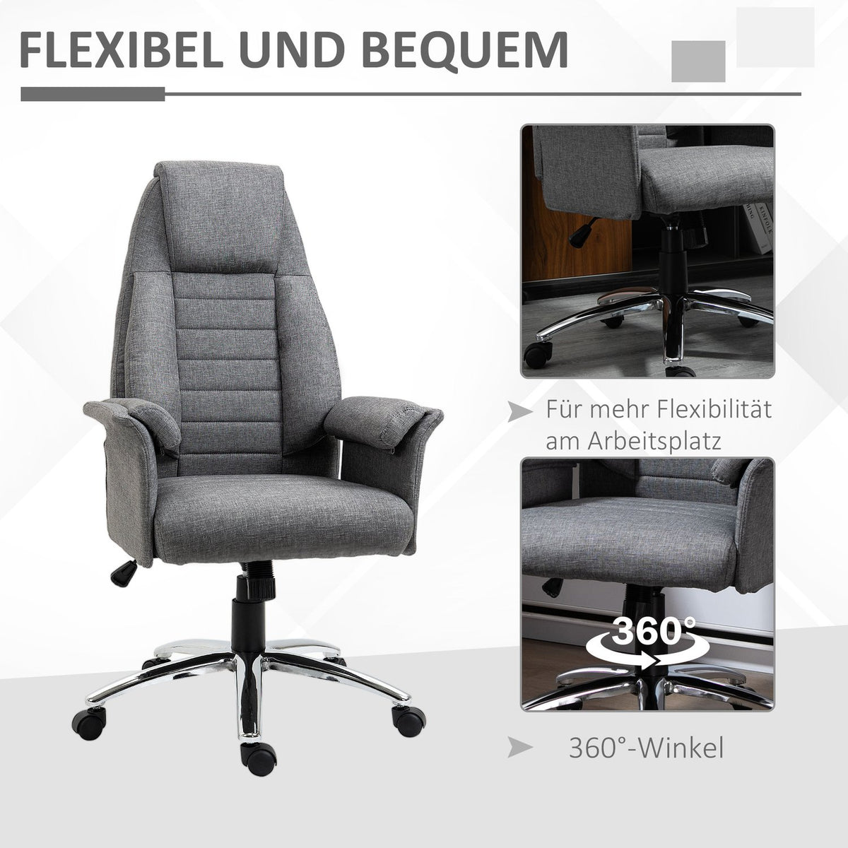Swivel Chair Executive Chair Office Chair Desk Chair Height-Adjustable Fabric + Metal 68 X 69 X 116-126 Cm (Grey)