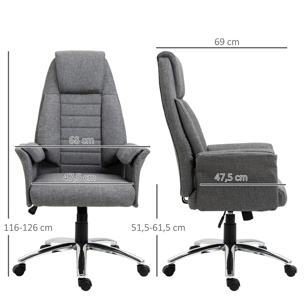Swivel Chair Executive Chair Office Chair Desk Chair Height-Adjustable Fabric + Metal 68 X 69 X 116-126 Cm (Grey)