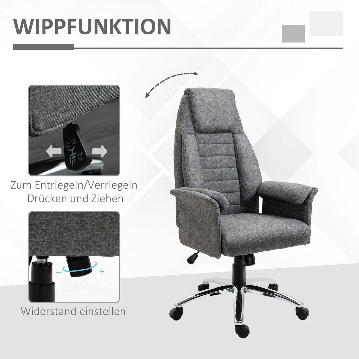 Swivel Chair Executive Chair Office Chair Desk Chair Height-Adjustable Fabric + Metal 68 X 69 X 116-126 Cm (Grey)