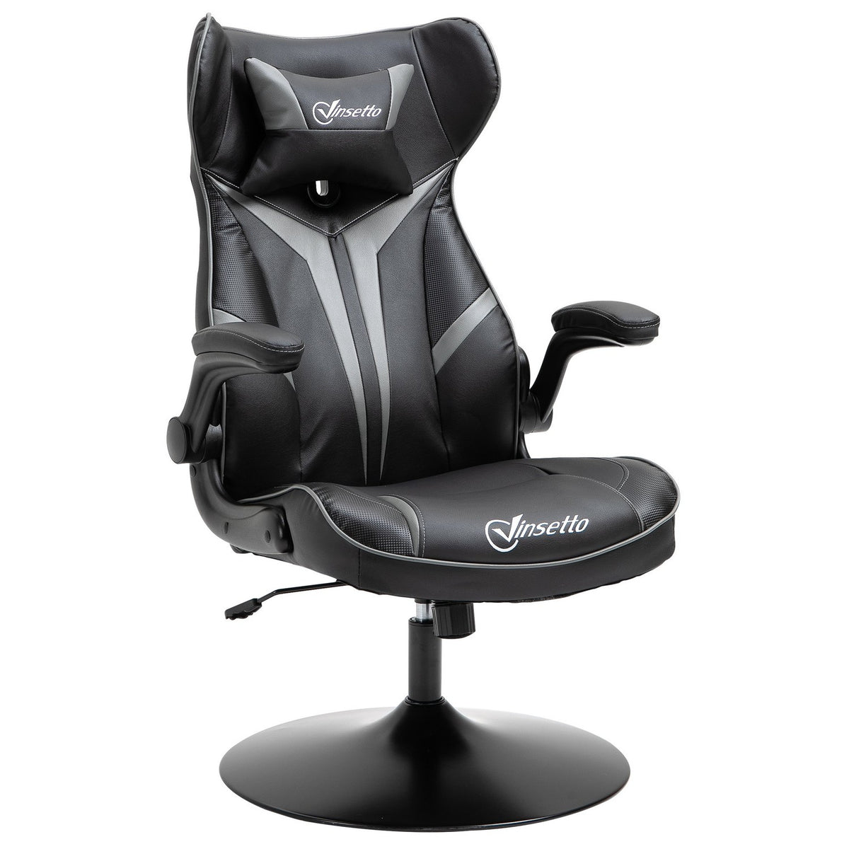 Swivel Chair Gaming Chair With Rocker Function Ergonomic Height Adjustable With Rocker Function Steel Black + Gray 67 X 75 X 106-112 Cm