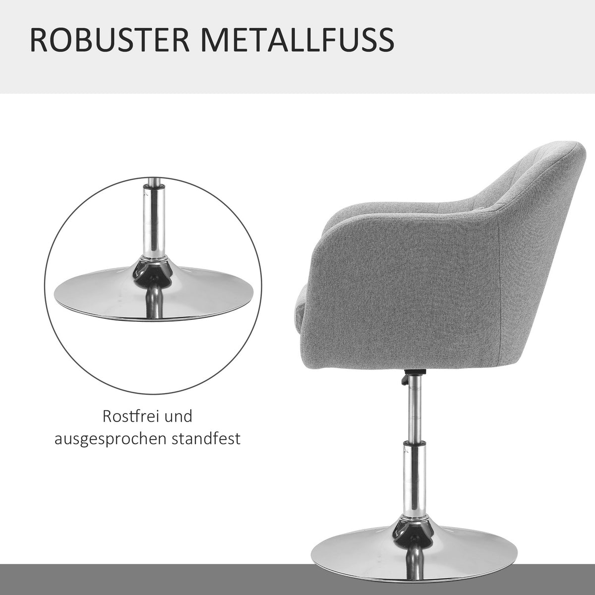 Swivel Chair, Height Adjustable Swivel Chair, Retro Accent Chair, Relax Chair with Back Cushion for Living Room, Linen, Gray