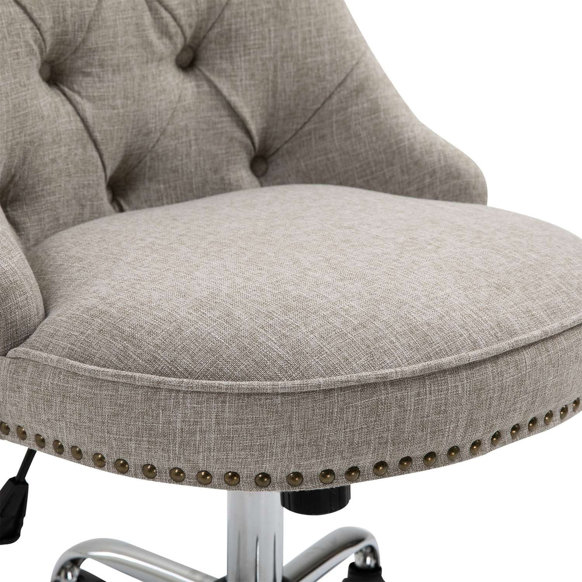 Swivel Chair, Upholstered Chair, Executive Chair With Wheels, 360° Rotatable, Height Adjustable, Linen, Metal, Light Gray, 54X65.5X(84-91)Cm