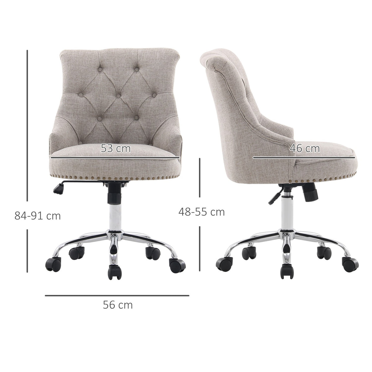 Swivel Chair, Upholstered Chair, Executive Chair With Wheels, 360° Rotatable, Height Adjustable, Linen, Metal, Light Gray, 54X65.5X(84-91)Cm