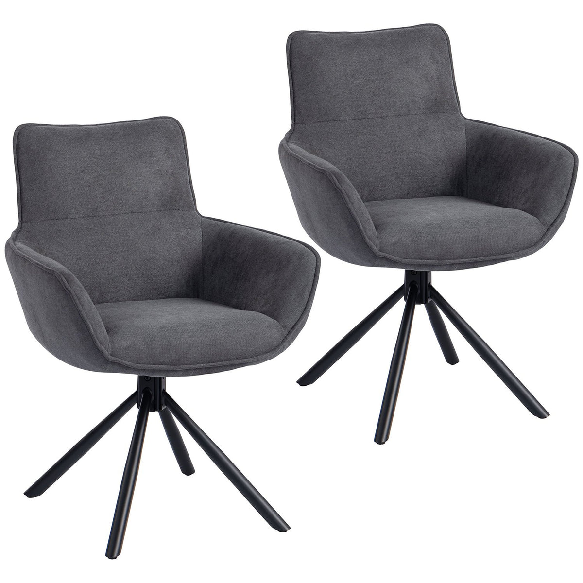 Swivel Dining Chairs Set of 2, Padded, Armrests, Dark Grey