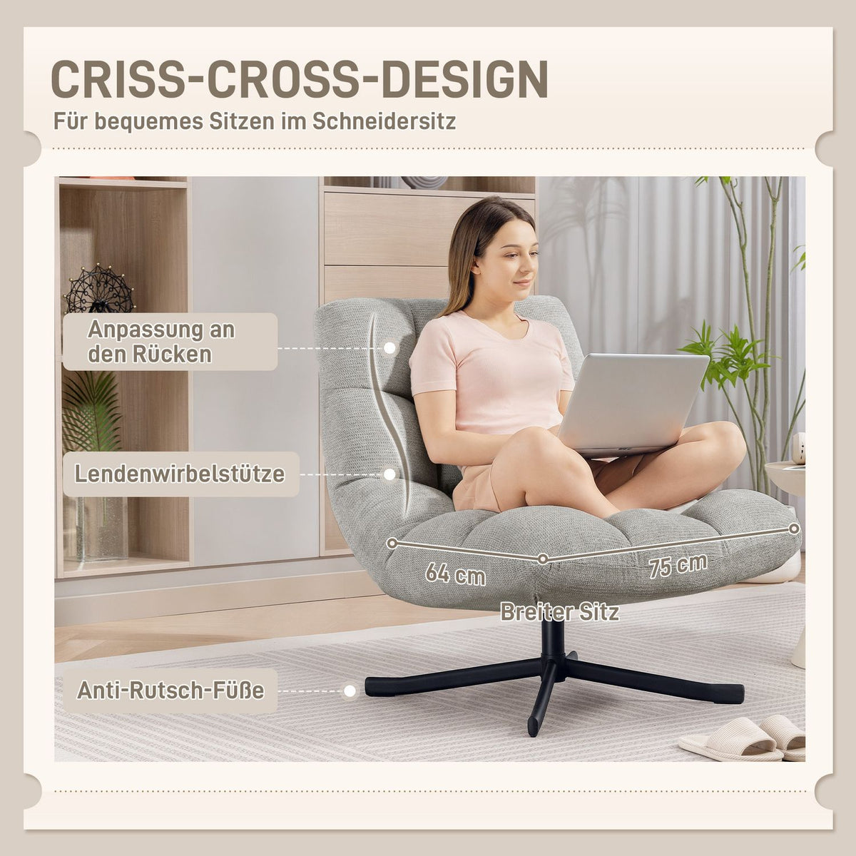 Swivel Lounge Chair, Wide Seat, Water-Resistant Chenille, Light Grey